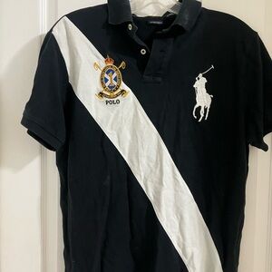 RARE Black Polo Shirt with White Stripe